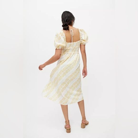 For Love & Lemons Lucie Midi Yellow White Dress Smocked Size S - Picture 5 of 8